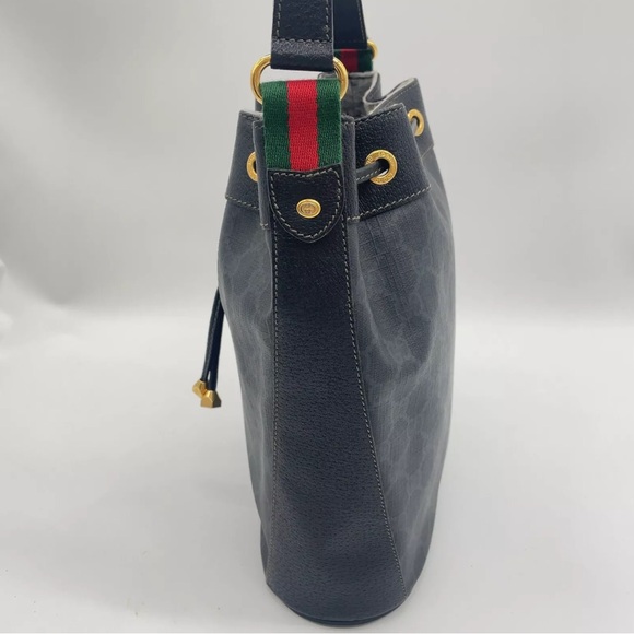 Auth WEEKEND DEAL GUCCI GG Sherry Line PVC Leather Black Drawstring Shoulder Bag - Picture 6 of 17